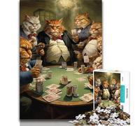 Jigsaw Puzzles for Adults 1000 Pieces Cats Play Poker,Learning Educational Toys Family Games Suitable for Desktop Decoration (38x26cm)