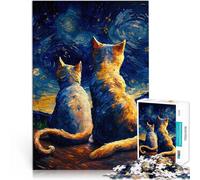 Jigsaw Puzzles for Adults 1000 Pieces Cats Under Starry Night Challenging Game for is ideal as a gift for the whole family 26x38cm
