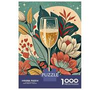 Jigsaw Puzzles for Adults 1000 Pieces Champagne Floral Illustration Jigsaw Puzzle Relaxing Games Precision Cutting Unique Birthday And Xmas Gifts 38x26cm/1000pcs
