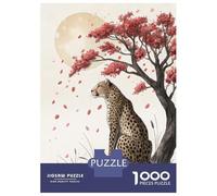 Jigsaw Puzzles for Adults 1000 Pieces Cheetah Under A Cherry Blossom Tree Puzzles for Adults Family Game For Family Fun Birthday Present, Gifts, 38x26cm/1000pcs