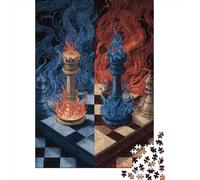 Jigsaw Puzzles for Adults 1000 Pieces Chess Battle Fire Vs. Ice Puzzle for Adults Brain Teaser Game Birthday Present Educational Challenge 52x38cm/1000pcs