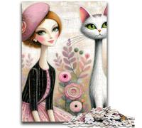 Jigsaw Puzzles for Adults 1000 Pieces Chic Parisian Cat Lady Staycation Kill Time Educational Game Birthday Gift 38x26cm