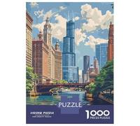 Jigsaw Puzzles for Adults 1000 Pieces Chicago Skyline Adult Jigsaw Puzzle Brain Teaser Game Precision Cutting Educational Challenge 52x38cm/1000pcs