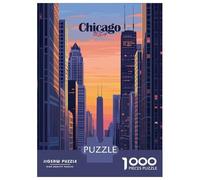 Jigsaw Puzzles for Adults 1000 Pieces Chicago Skyline Sunset Adult Jigsaw Puzzle Toy Wall Decor Difficult Hard Gifts for Friends And Family 38x26cm/1000pcs