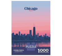 Jigsaw Puzzles for Adults 1000 Pieces 'Chicago Skyline Sunset Jigsaw Puzzle Relaxing Games Difficult Hard Challenging To Complete 70x50cm/1000pcs