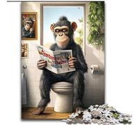 Jigsaw Puzzles for Adults 1000 Pieces Chimpanzee Sitting on Toilet, Stress Relief with Fully Interlocking Randomly Shaped Pieces for And 14 Years Old (size 26x38cm)