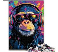Jigsaw Puzzles for Adults 1000 Pieces Chimpanzee Wearing Headphones, for Educational Game Challenge Toy Enhance Memory for Age 14 (Size 26x38cm)