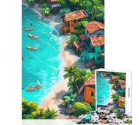 Jigsaw Puzzles for Adults 1000 Pieces Coastal Town Caribbean Sea Relaxing Games Difficult Challenge Educational Toy Unique Birthday And Gifts (52X38cm)