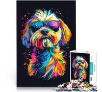 Jigsaw Puzzles for Adults 1000 Pieces Colorful Dog with Sunglasses DIY-Spielzeug mit passendem Poster und Quizblatt38x26cm