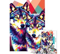 Jigsaw Puzzles for Adults 1000 Pieces Colorful Wolves Pop Art Illustration Fun Activities at Home Improve Memory Practical Game for And from 14 Years And over (38x26cm)