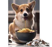 Jigsaw Puzzles for Adults 1000 Pieces Corgi Dog Eating Ramen Puzzle for Adults Woodenboard Puzzles Fun Puzzles Games 1000pcs (75x50cm)