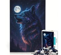 Jigsaw Puzzles for Adults 1000 Pieces Cosmic Wolf Howling at The Moon, Toy Wall Decor, Birthday Present, Enhance Love between Couples 38x52cm