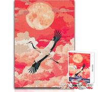 Jigsaw Puzzles for Adults 1000 Pieces Crane in Flight Under Full Moon Impossible Game Precision Cutting Secret Santa Gifts Size 38x52cm