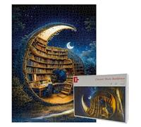 Jigsaw Puzzles for Adults 1000 Pieces, Crescent Moon Bookhouse Puzzle, Magical Moon Library Jigsaw for Book Lovers, Mindful Relaxation & Fantasy Wall Art Decor, Whimsical Moon Book Puzzle Gift