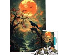 Jigsaw Puzzles for Adults 1000 Pieces Crow Under Blood Moon Adult Jigsaw Puzzle Family Game A Work of Art Great Gifts for Gaming (Size 38x26cm)