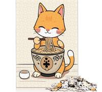 Jigsaw Puzzles for Adults 1000 Pieces Cute Cat Eating Ramen Puzzles for Adults Creative Wooden Jigsaw Puzzles Challenging Game 1000pcs (75x50cm)