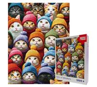 Jigsaw Puzzles for Adults 1000 Pieces, Cute Cats in Colorful Knit Hats Puzzle, Funny Whimsical Kitten Portrait Jigsaw for Cat Lovers, Mindful Relaxation & Home Wall Art Decor, Cat Mom Puzzle Gift