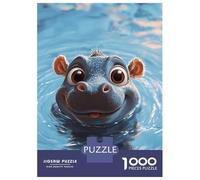 Jigsaw Puzzles for Adults 1000 Pieces Cute Hippo in Water Adult Jigsaw Puzzle Brain Teaser Game Precision Cutting Educational Challenge 52x38cm/1000pcs