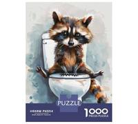 Jigsaw Puzzles for Adults 1000 Pieces Cute Raccoon on The Toilet Puzzles for Adults Relaxing Games Presents for Women Challenging Game Gifts 52x38cm/1000pcs