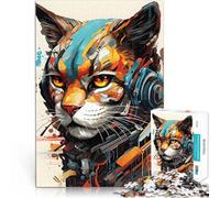 Jigsaw Puzzles for Adults 1000 Pieces Cyborg Cat Machine Head Für Familienspaß Geeignet für die Schreibtischdekoration75x50cm