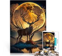 jigsaw puzzles for adults 1000 pieces “deer moon landscape” Made of wood,for and from 14 years and over Family Fun Interesting Stress Reduction Gifts。size:50x75cm/14.96x20.47inch