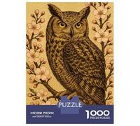Jigsaw Puzzles for Adults 1000 Pieces Detailed Owl on Cherry Blossom Branch Puzzles for Adults Relaxing Games Birthday Present Challenging To Complete 70x50cm/1000pcs