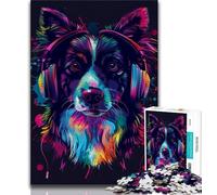 Jigsaw Puzzles for Adults 1000 Pieces DJ Neon Border Collie Adult Jigsaw,Decompressing Intellectual Educational Toy Birthday Gift 38x26cm