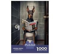 Jigsaw Puzzles for Adults 1000 Pieces Doberman on The Toilet Adult Jigsaw Hands-on Game Pattern Assembly Challenging To Complete 38x26cm/1000pcs