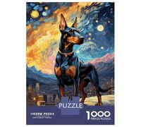 Jigsaw Puzzles for Adults 1000 Pieces Doberman Starry Night Jigsaw for Adults Family Game Staycation Kill Time Great Gift for Gaming 38x26cm/1000pcs
