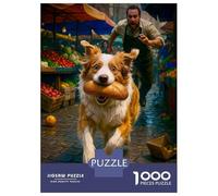 Jigsaw Puzzles for Adults 1000 Pieces Dog Steals Bread at The Market Puzzle for Adults Brain Teaser Game Birthday Present Educational Challenge 70x50cm/1000pcs