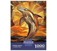 Jigsaw Puzzles for Adults 1000 Pieces Dolphin Sunset Stained Glass Adult Jigsaw Puzzle Brain Teaser Game Precision Cutting Educational Challenge 70x50cm/1000pcs