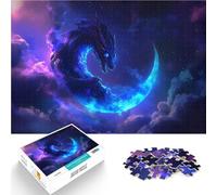 Jigsaw Puzzles for Adults 1000 Pieces Dragon on Crescent Moon Schwierig Schwer Verbessern Sie das Gedächtnis75x50cm