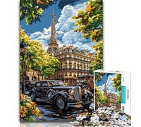 Jigsaw Puzzles for Adults 1000 Pieces Eiffel Tower Oil Painting, Challenging Game Gifts,with Matching Poster And Trivia Sheet for Age 14 Years Up 38x26cm