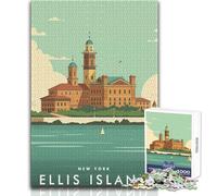Jigsaw Puzzles for Adults 1000 Pieces Ellis Island New York Brainteaser Family Games Learning Educational Educational Toy Size 38x52cm
