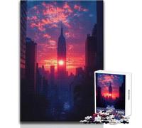Jigsaw Puzzles for Adults 1000 Pieces Empire State Building at Sunset Soothing And Peaceful Downtime Firm Fit Clean Cut Play Toy Size 38x26cm
