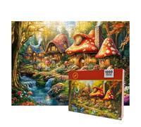 Jigsaw Puzzles for Adults 1000 Pieces, Enchanted Mushroom Village Puzzle, Whimsical Fairy Forest Cottage Jigsaw for Fantasy Lovers, Mindful Relaxation Wall Art Decor, Magical Forest Puzzle Gift