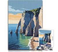 Jigsaw Puzzles for Adults 1000 Pieces Etretat Cliffs, Normandy Coast, France Impossible Game Precision Cutting Secret Santa Gifts Size 50x75cm