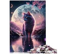 Jigsaw Puzzles for Adults 1000 Pieces Fairytale Moonlight cat Learning Educational Toy 26x38cm with Matching Poster and Trivia Sheet