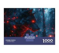 Jigsaw Puzzles for Adults 1000 Pieces Fiery Wolf in Dark Forest Puzzles for Adults Family Games Difficult Hard Challenging To Complete 52x38cm/1000pcs