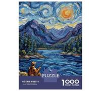 Jigsaw Puzzles for Adults 1000 Pieces Fishing by The Lake, Starry Night Puzzles for Adults Relaxing Games Birthday Present Challenging To Complete 38x26cm/1000pcs