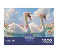 Jigsaw Puzzles for Adults 1000 Pieces Floral Swan Lake Scene Puzzle for Adults Brain Teaser Game Birthday Present Educational Challenge 38x26cm/1000pcs