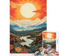 Jigsaw Puzzles for Adults 1000 Pieces Floral Valley Landscape with River And Sun Impossible Game Difficult Challenge Educational Toy Improving Love between Couples (52X38cm)