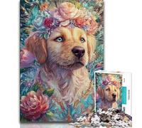 Jigsaw Puzzles for Adults 1000 Pieces Flowers Golden Retriever Puzzles,Vibrant And Unique Design Relaxing & Challenging Puzzle Experience (size 75x50cm)