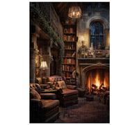 Jigsaw Puzzles for adults, 1000 Pieces, for library hidden in the medieval castle, warm firelight in the fireplace (c ; 1000)