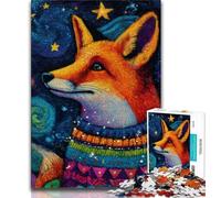 Jigsaw Puzzles for Adults 1000 Pieces Fox Wearing A Scarf Puzzles for Adults,Stress Reliever Staycation Kill Time Enhance Love between Couples (size 75x50cm)