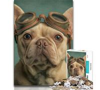 Jigsaw Puzzles for Adults 1000 Pieces French Bulldog Pilot,Decompressing Intellectual Educational Toy Birthday Present,Gifts 38x26cm