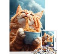 Jigsaw Puzzles for Adults 1000 Pieces Funny Cat Eating Ramen Noodles Educational Toy Gift For Birthdays Relax Games Every Piece Is Unique - Size 50x75cm
