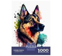 Jigsaw Puzzles for Adults 1000 Pieces German Shepherd Watercolor Puzzle for Adults Brain Teaser Game Birthday Present Educational Challenge 38x26cm/1000pcs