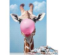 Jigsaw Puzzles for Adults 1000 Pieces Giraffe And Bubble Gum Jigsaw Puzzle Wooden Puzzle Suitable for Adults And over 18 Years Old Family Puzzle Game 1000pcs (75x50cm)
