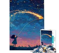 Jigsaw Puzzles for Adults 1000 Pieces Girl Flying A Glowing Kite at Night Help The Brain Exercise Tough Challenge Educational Game for Age 14+ Game (38x52cm)
